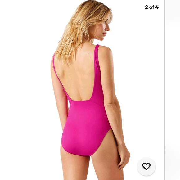 New Tommy Bahama Pink Palm Modern Square Neck One-Piece Swimsuit Size 16 - Picture 2 of 7